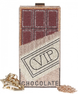 Chocolate VIP Rhinestone Crossbody Bag 6627 GOLD